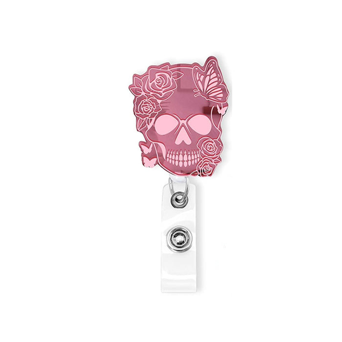 Wholesale Acrylic Pink Skull Retractable Name Tag ID Buckle JDC-KC-XinH012
