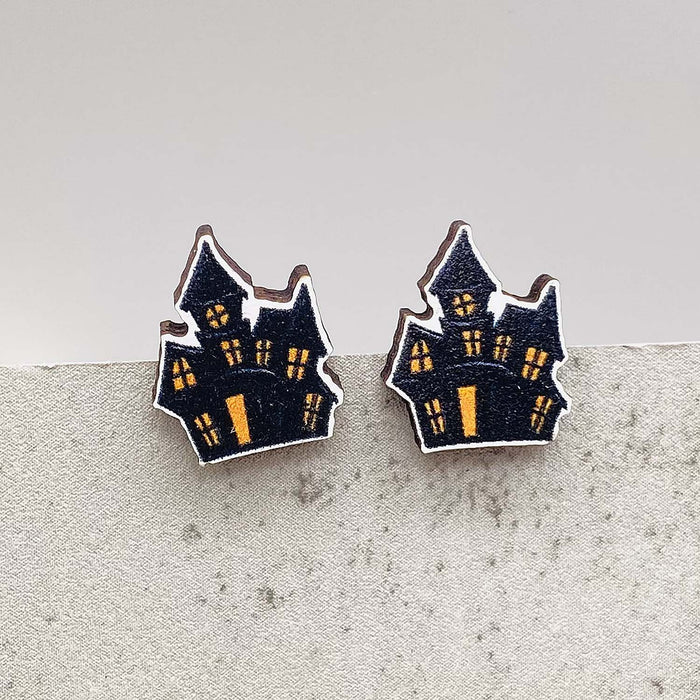 Wholesale  Earrings Horror Pumpkin Ghost Bat Wooden Earrings