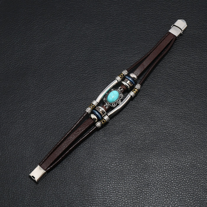 Wholesale Vintage Turquoise Men's Leather Bracelet JDC-BT-XH012