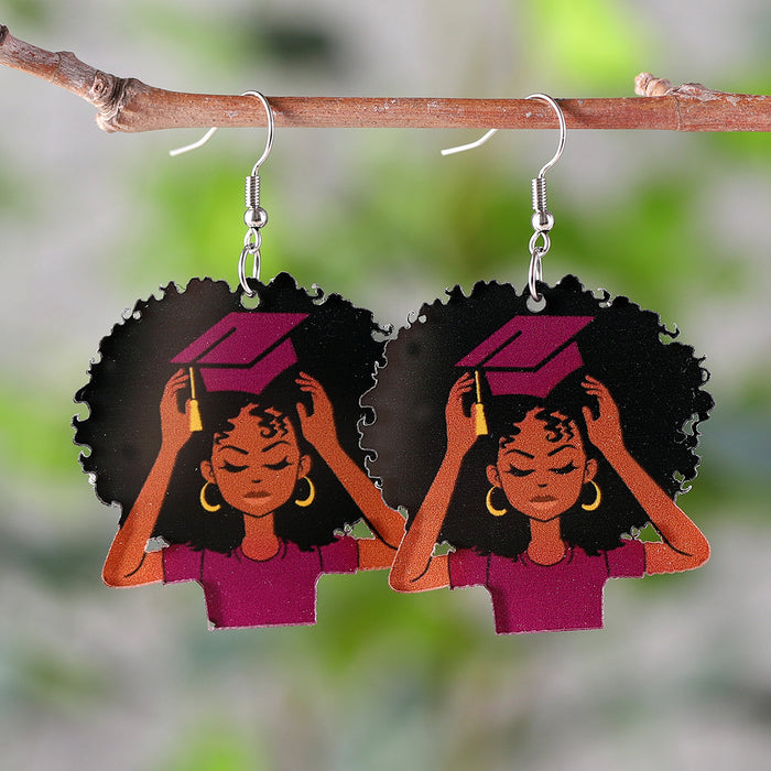 Wholesale Graduation season retro bachelor hat portrait pendant earrings acrylic graduation season earrings gift
