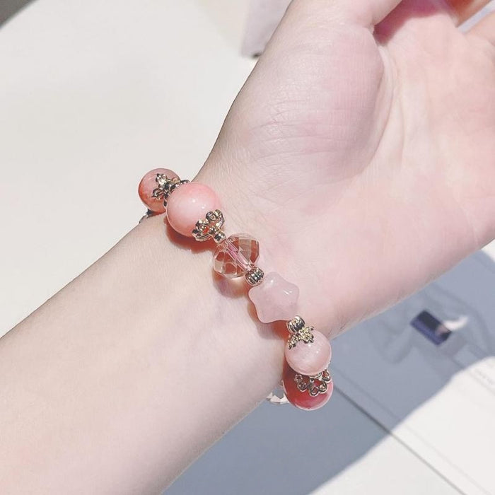 Wholesale Cream Agate Anti-Natural Horse Pink Crystal Bracelet