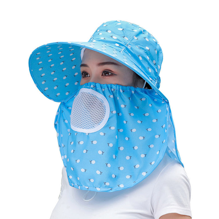 Wholesale Cherry print tea-picking hat, sun hat, sun protection face-covering summer hat