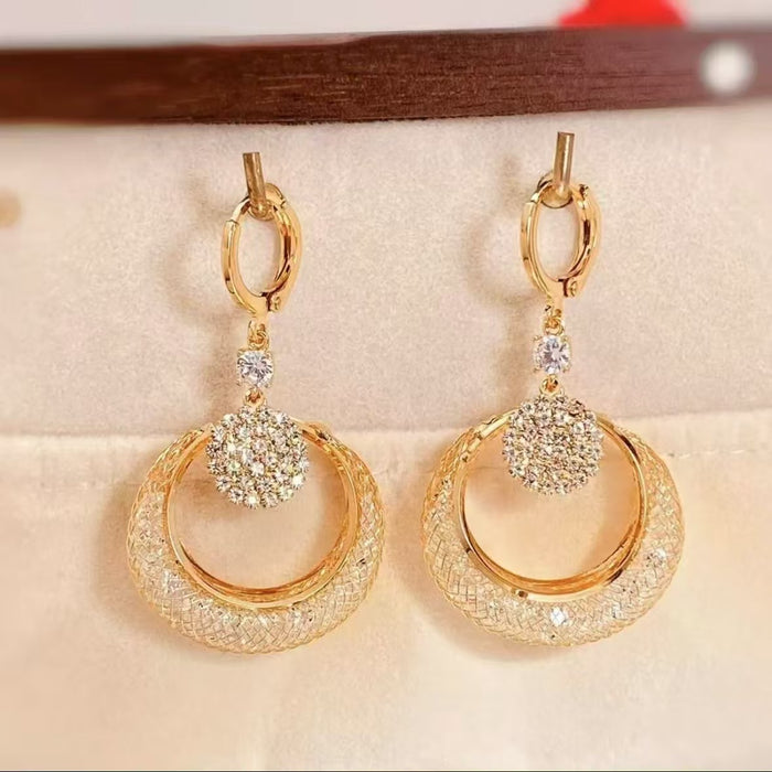 Wholesale New temperament mesh crystal cat eye stone long earrings, light luxury, high-end, personalized ear loops, fashionable and versatile