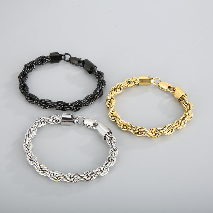 Wholesale 2pcs 18K Gold Two-color Twist Chain Stainless Steel Bracelet JDC-BT-KaLun001