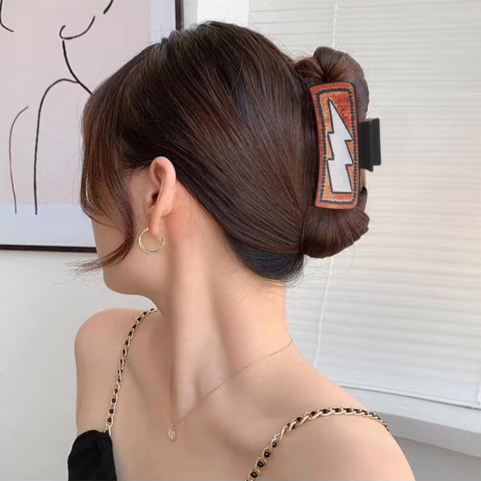 Wholesale Western Wind Lightning Pattern Leather Hairpin Combination suit Shark Clip Women' s Grab Clip