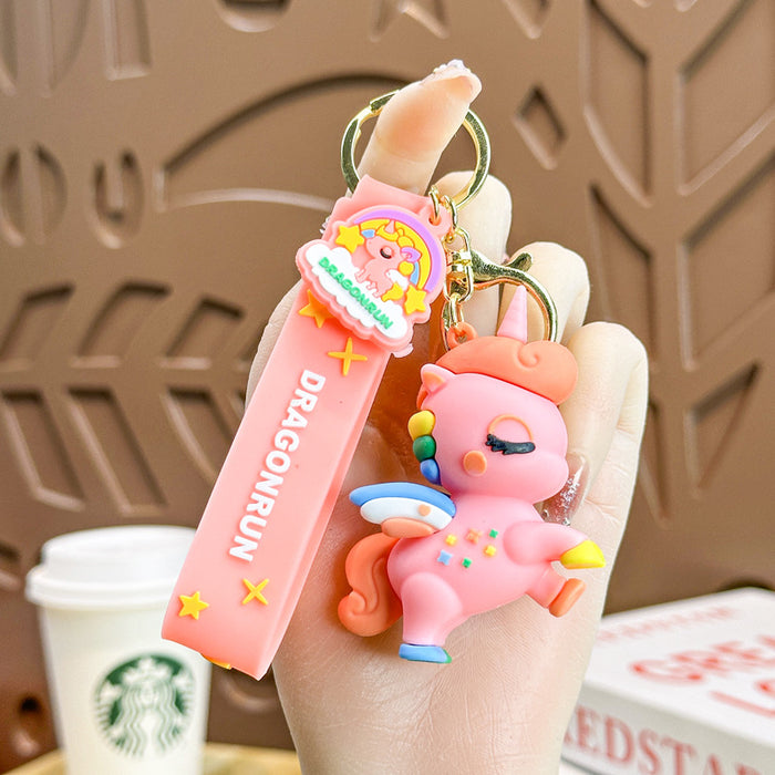 Wholesale Unicorn Creative Keychain Cute Dropping Rubber Doll Bag Car Key Pendant
