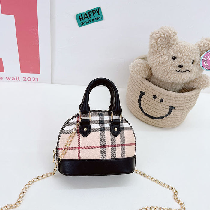 Wholesale PU Children's Zero Wallet Grid Chain Crossbody Bag Handbag Shell Bag JDC-SD-YuanDuo006