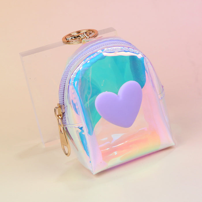 Wholesale Trendy Plush Heart Shaped Backpack Coin Purse With Holographic Finish Pink Zip Wallet Key Pouch For Everyday And Street Style