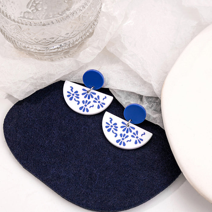 Wholesale Blue and White Porcelain Fragment Acrylic Earrings JDC-ES-MDD098