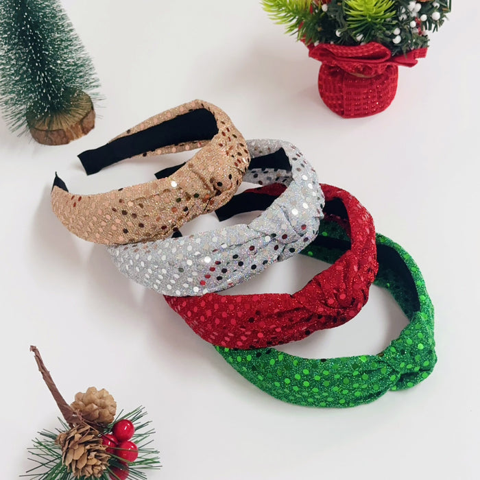 Wholesale Polka dot sequin knotted headband mesh wide-brimmed high skull headband Christmas atmosphere headdress