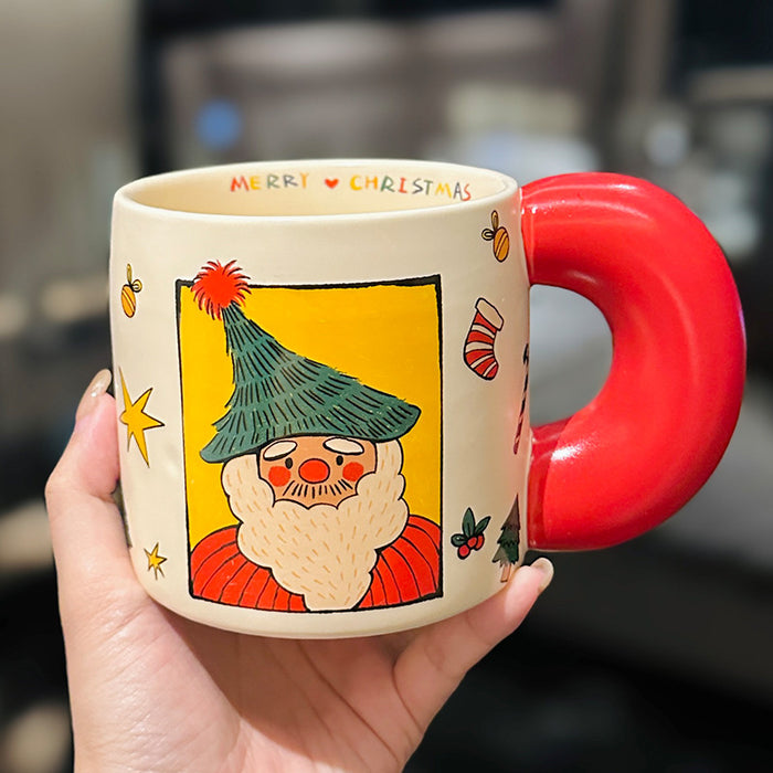 Wholesale Christmas-themed ceramic mug with a large handle