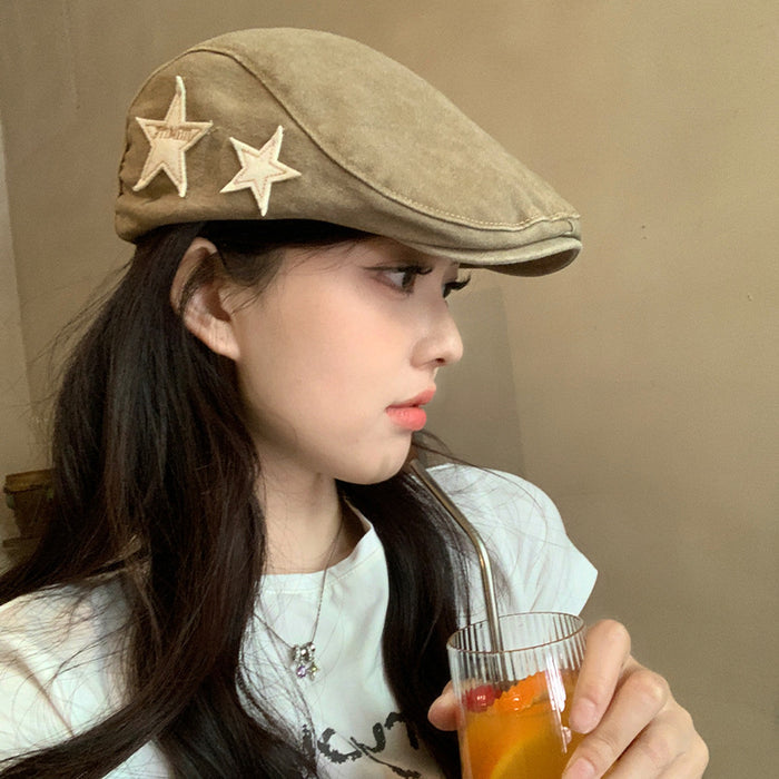 Wholesale Retro washed denim front versatile reverse ducktongue beret hat