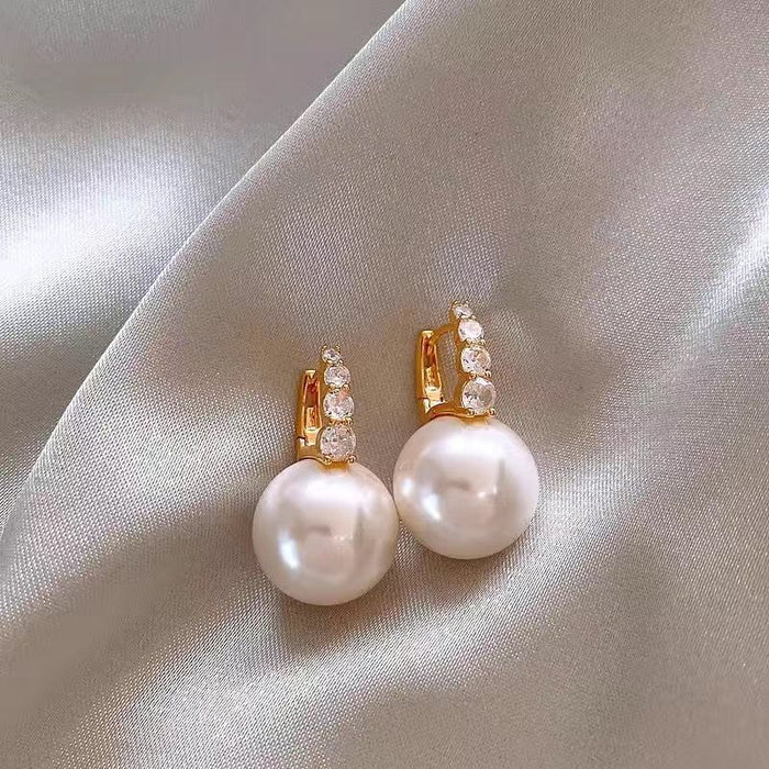 Wholesale New earrings with sparkling diamonds, pink pearl earrings, high-end style, fashionable and versatile earrings