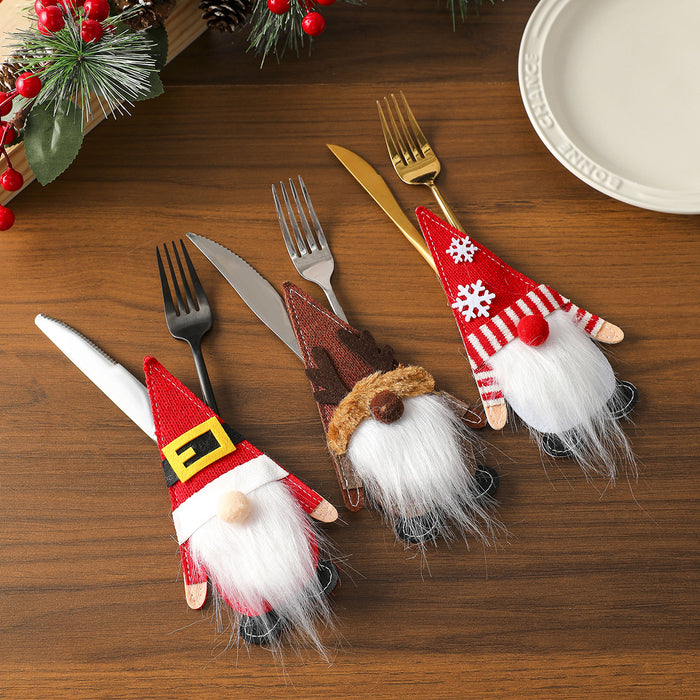 Wholesale Christmas knife and fork set Felt cloth faceless old man knife and fork set Christmas home table decorations