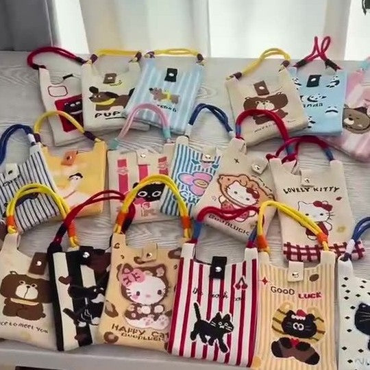 Wholesale Mobile phone bag cartoon knitted bag dopamine color matching handbag niche versatile shoulder crossbody bag