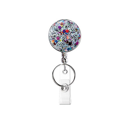 Wholesale UV Electroplated Resin Glitter Sequins Epoxy Badge Reel Retractable Keychain JDC-KC-QiDing013