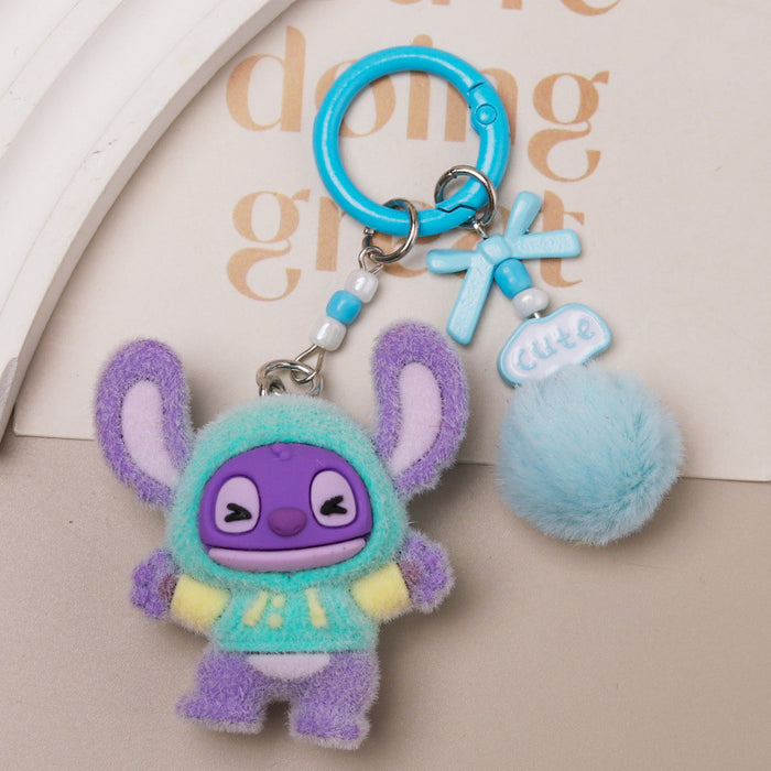 Wholesale Cute cartoon character flocked keychain
