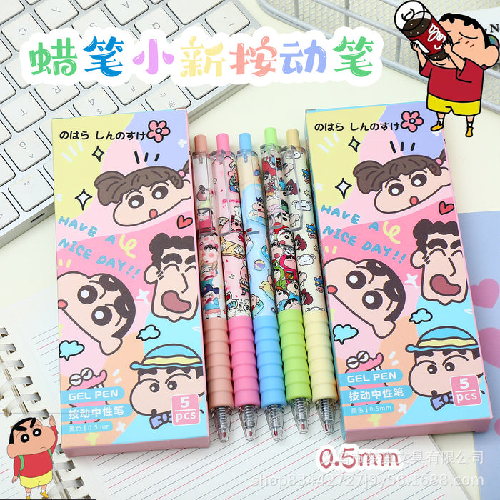 Wholesale 5pcs/set Cute Crayon Fun Brush Pen  Quick-Drying Smooth Press Gel Pen Student Cartoon Burden-Reducing Black Pen