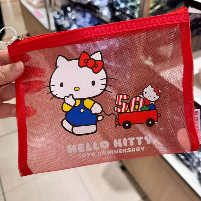 Wholesale Limited edition mesh bag, cute cartoon makeup bag, transparent stationery storage bag