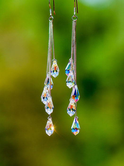 Wholesale Silver earrings, crystal earrings, long water droplet earrings, feminine charm