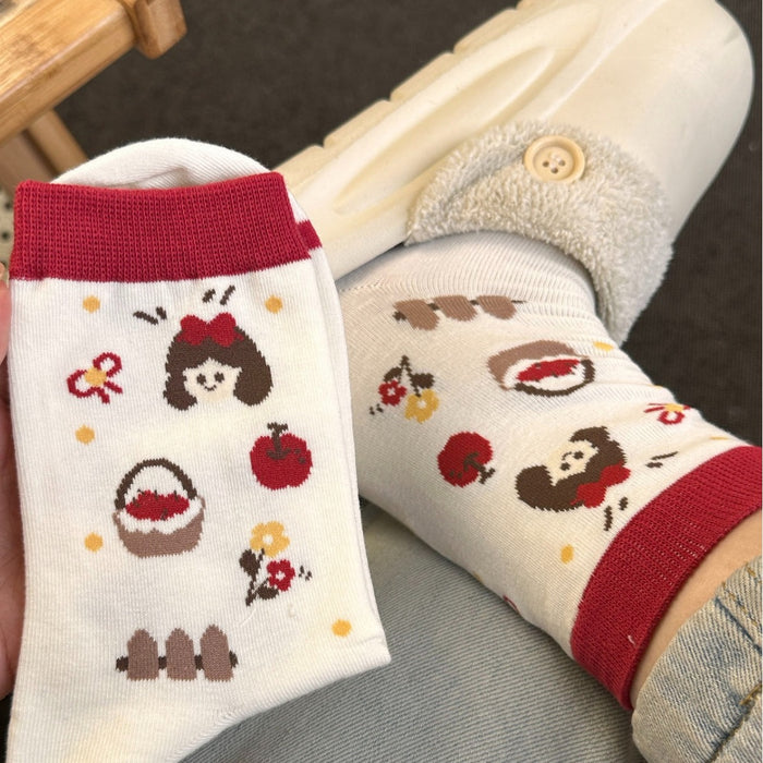 Wholesale Snow White Cute All-match Saving Cotton Socks Spring and Summer Cartoon Pile Socks Design Mid-tube Socks