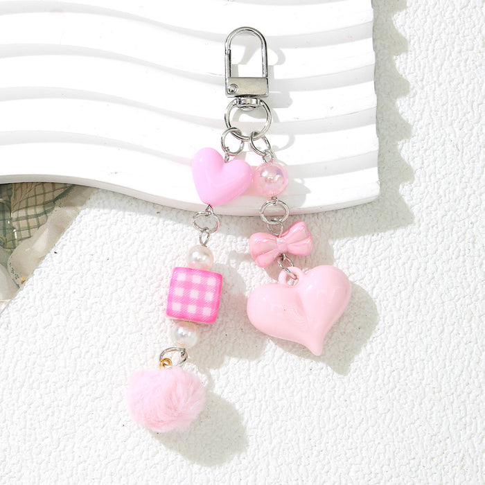 Wholesale Stylish Green Acrylic Beaded Keychain Heart Bag Charm Fashion Accessory Gift MOQ≥2