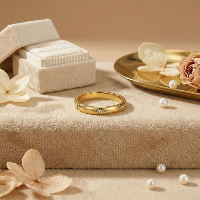 Wholesale Two-Tone Gold and Silver Green Zircon Band Ring