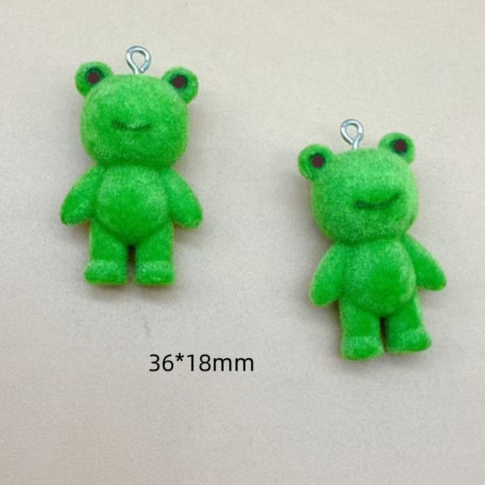 Wholesale 10pcs Resin Flocked Plush Doll Keychain Frog Animal Cute Pet Bag Charm Pendant