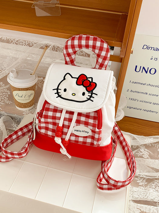 Wholesale Red Plaid Canvas Backpack Women' s Cute Kitten Handbag