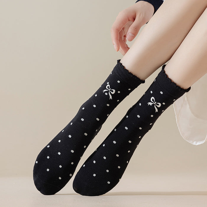 Wholesale Boneless socks, polka dot pile socks, versatile and cute butterfly knot mid tube socks