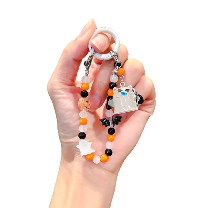 Wholesale Cartoon Ghost Pendant Mobile Phone Lanyard Beaded Candy Color Pendant Handmade Key Chain Lanyard