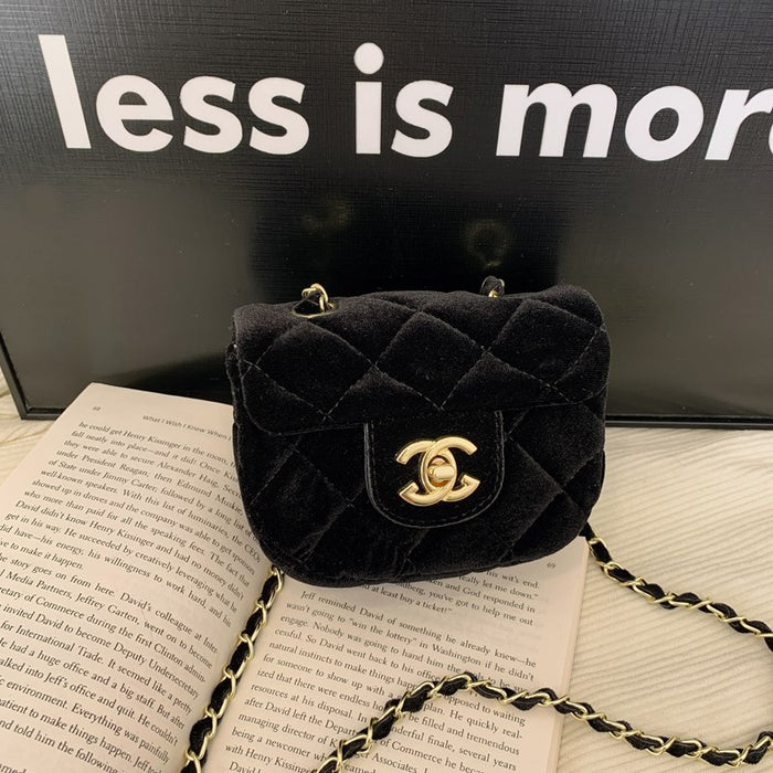 Wholesale Little -style chain crossbody bag,  versatile diamond-patterned leopard print velvet small coin purse for children and babies