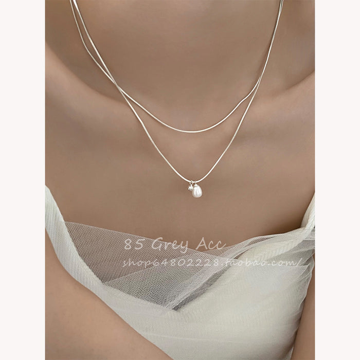Wholesale Double layered pearl necklace for women, niche, light luxury, fashionable, collarbone chain, temperament, simple necklace