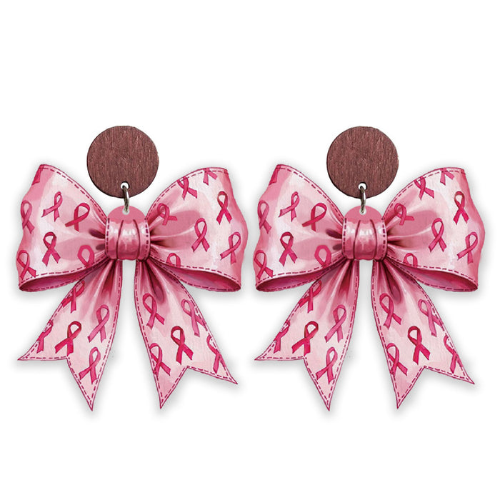 Wholesale Struggle Jewelry Pink Ribbon Wooden Pattern Earrings