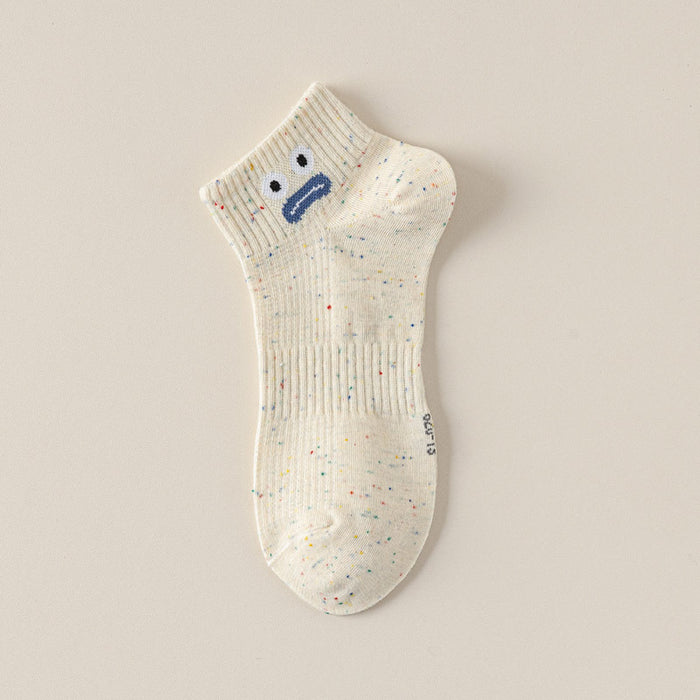 Wholesale New socks with short tube, dotted yarn, cute expression, boat socks that don't fall off the heel