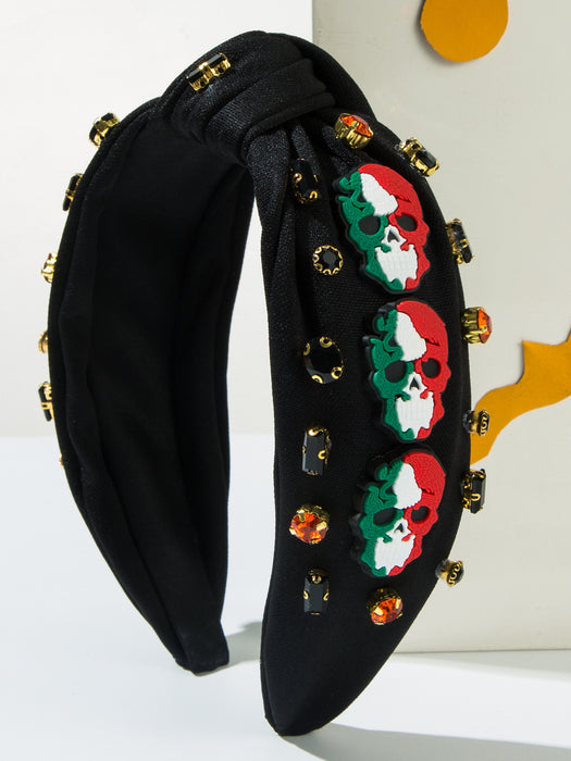 Wholesale Halloween Pumpkin Skull Devil Letter Accessories Fabric Wide Brim Headband JDC-HD-HM024