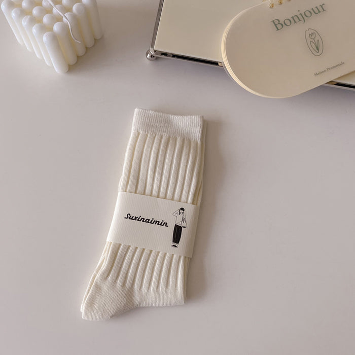 Wholesale Mid length socks, pure cotton socks, stacked socks, simple solid color long socks