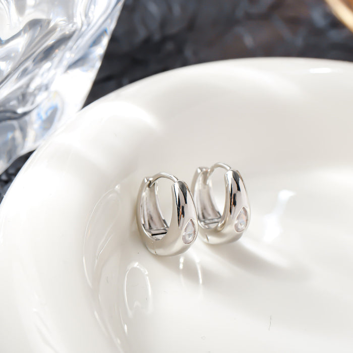 Wholesale Silver Needle Large Aperture Earrings Horse Eye Zirconia Heavy Industry Zirconia Inlaid Women's Arc shaped Earrings Jewelry