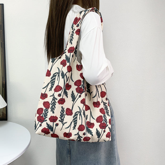 Wholesale Vintage oil painting flower canvas bag, one shoulder hand-held large capacity vest bag