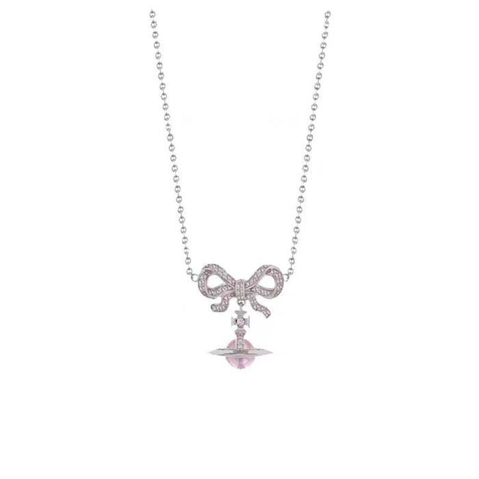 Wholesale  Saturn Necklace  sweater chain temperament Bow clavicle chain