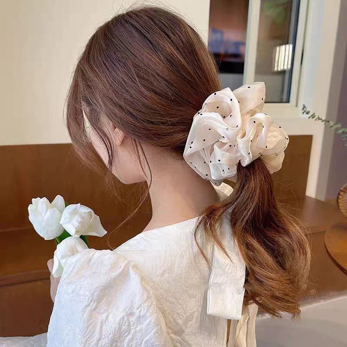 Wholesale Gentle polka dot shimmering tulle hair scrunchies