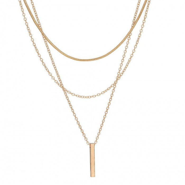 Wholesale Bohemian Multi layer Necklace Personalized Multi layer Small Hard Bar Pendant Collarbone Chain Stacked Wearing