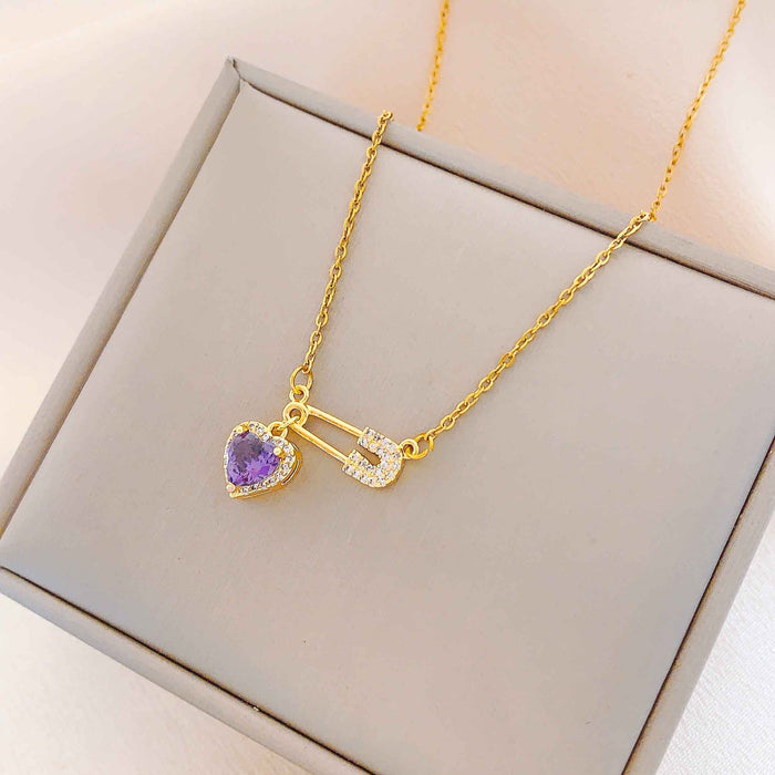 Wholesale Trendy Love Pin Necklace Titanium Steel Real Gold Plating Fashion Accessory