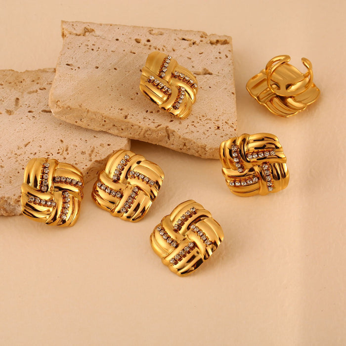 Wholesale Original Design Stainless Steel Square Earrings Set with Zircon, Light Luxury and High Grade Jewelry