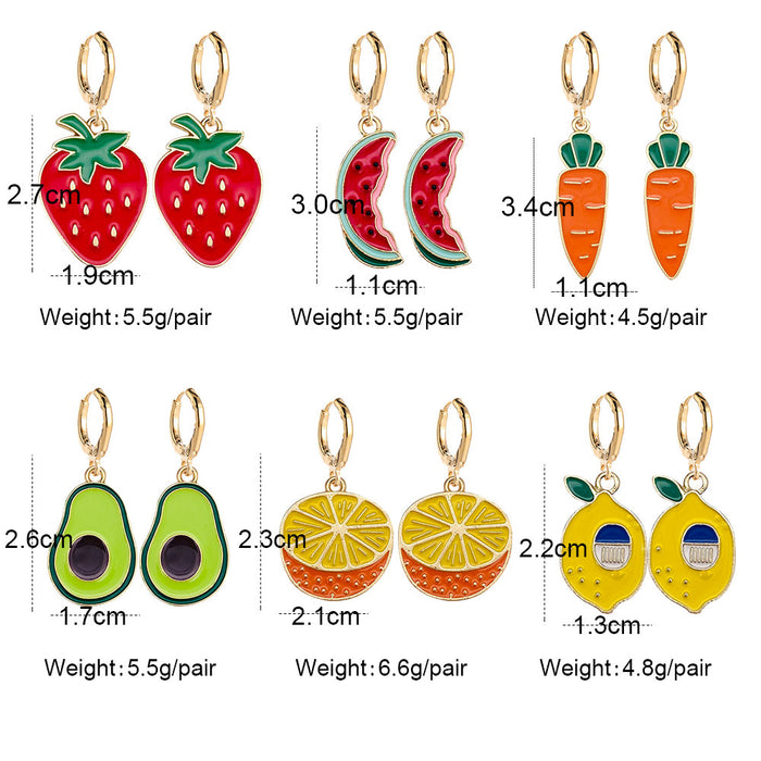 Wholesale fruit earrings Lemon avocado strawberry cute fruit alloy drop earrings jewelry