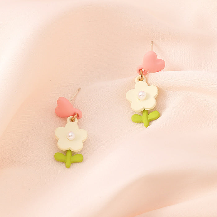 Wholesale Silver Needle New Flower Earrings Earstuds Earrings Wholesale Love Versatile Jewelry