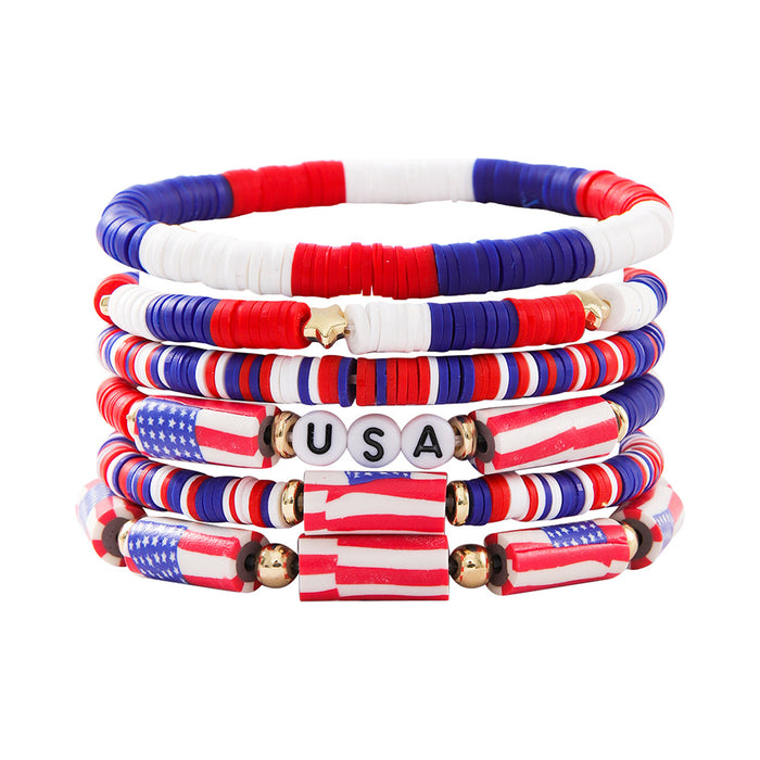 Wholesale American Independence Day USA Flag Polymer Clay Beaded Bracelet Set JDC-BT-ShiY006