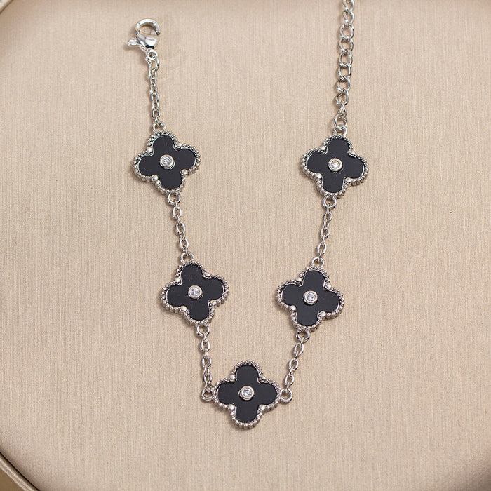 Wholesale Copper Inlaid Zircon Four-Leaf Clover Jewelry Set MOQ≥2