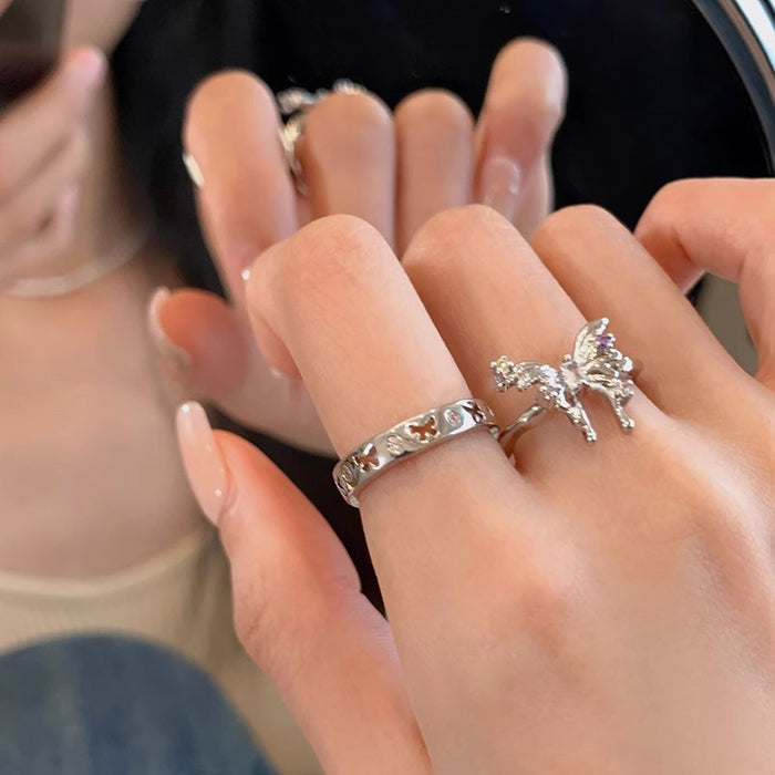 Wholesale Open silver Butterfly Ring Girls Design Wings Finger Ring