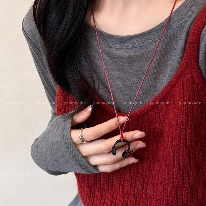 Wholesale Bow Headphone Pendant Necklace Women's Long Neck Chain